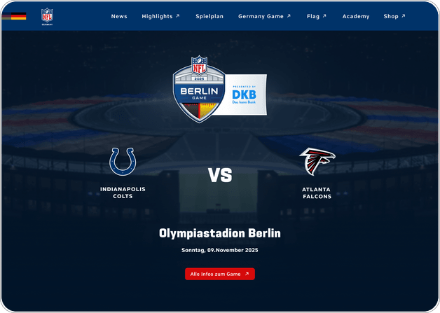 Eventbereich zum NFL Germany Game in Berlin auf der NFL Germany Website
