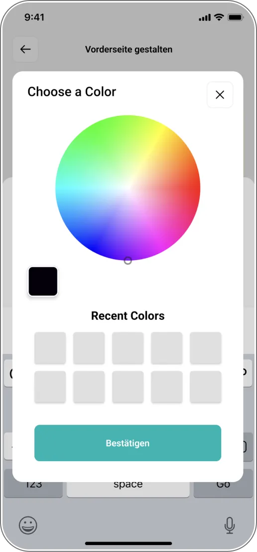 Farbauswahl zur Anpassung des Kartenlayouts und zur individuellen Gestaltung der Postkarte.